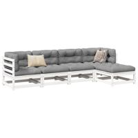5-delige Loungeset massief grenenhout wit - thumbnail