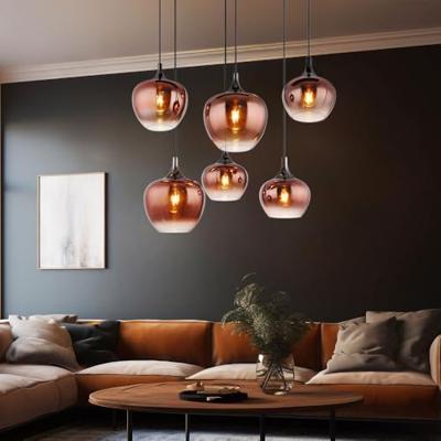 Globo Zwarte hanglampMaxy met rood glas 6-lichts - 15548-6HG