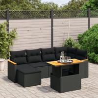 7-delige Loungeset met kussens poly rattan acacia zwart - thumbnail