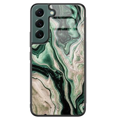 Samsung Galaxy S22 Plus glazen hardcase - Green waves