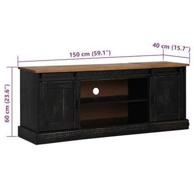 Tv-meubel HALDEN 2 schuifdeuren 150x40x60 cm massief hout zwart