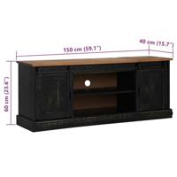 Tv-meubel HALDEN 2 schuifdeuren 150x40x60 cm massief hout zwart - thumbnail