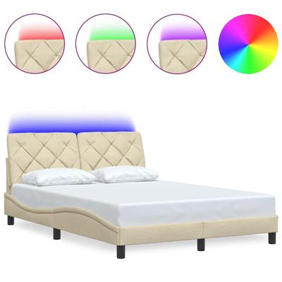 Bedframe met LED zonder matras 140x200 cm stof crème
