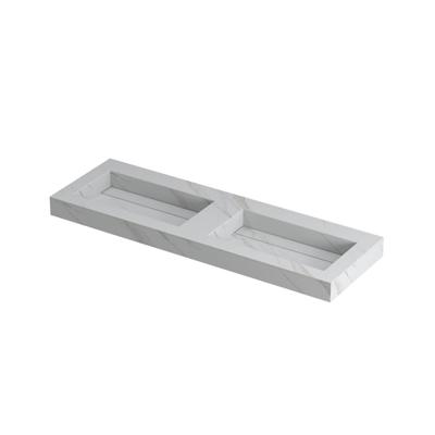 INK Pitch Wastafel Keramische Slab Bak Dubbel met Drain en Front en Side Skirts Zonder Kraangaten - 1400x450x90 mm - Calacatta Mat