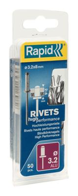 Rapid High performance blindklinknagels Ø3,2 x 8 mm, 50 stuks + boor - 5000383 - 5000383 Rapid High performance blindklinknagels Ø3,2 x 8 mm, 50 stuks + boor - 5000383 - 5000383