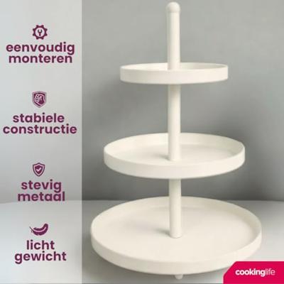 Cookinglife Etagère 3-Laags 25x35 cm Metaal/Wit Cookinglife Etagère 3-Laags 25x35 cm Metaal/Wit