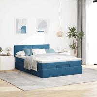 Ottoman bed met matras 140x200cm fluweel donkerblauw - thumbnail