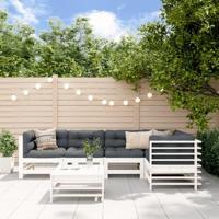 6-delige Loungeset met kussens massief hout wit - thumbnail