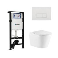 QeramiQ Dely Toiletset - 36.3x51.7cm - diepspoel - rimless - Inbouwreservoir met Geberit UP320 spoelmechanisme - softclose toiletzitting - glans witte bedieningsplaat - rechthoekige knoppen - wit mat SW1026254/SW1381697/SW706187/SW1000766 - thumbnail