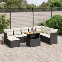 9-delige Loungeset met kussens poly rattan zwart - thumbnail