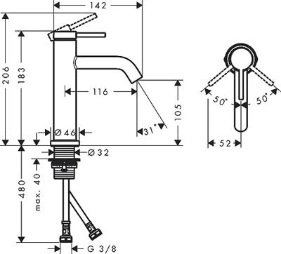 Hansgrohe Tecturis S ééngreeps wastafelkraan 110 zonder waste, chroom Hansgrohe Tecturis S ééngreeps wastafelkraan 110 zonder waste, chroom