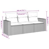 3-delige Loungeset met kussens poly rattan zwart - thumbnail