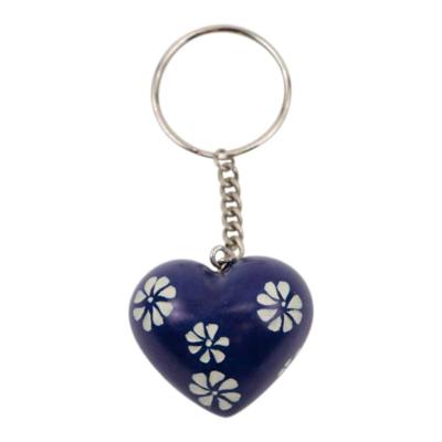 Zeepsteen Sleutelhanger Hart met Bloemen (Blauw) Zeepsteen Sleutelhanger Hart met Bloemen (Blauw)