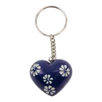 Zeepsteen Sleutelhanger Hart met Bloemen (Blauw) - thumbnail