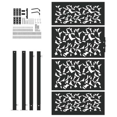 Poort met bladontwerp 105x180 cm staal zwart