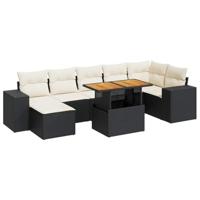 8-delige Loungeset met kussens poly rattan zwart - thumbnail
