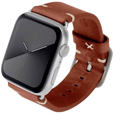 JT Berlin Alex Vintage armband voor Apple Watch 42 mm / 44 mm leren armband [Watch SE, Series 6 / 5 / 4 / 3 / 2 / 1, zacht lederen reserveband, aluminium sluiting] bruin/zilver (maat M/L)