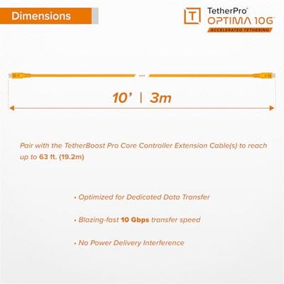 Tether Tools TetherPro Optima 10G USB exclusieve gegevensoverdracht, 10' (3M) rechtstreeks naar rechte kabel - oranje