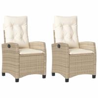 Tuinstoelen 2 st verstelbaar met kussens poly rattan beige - thumbnail