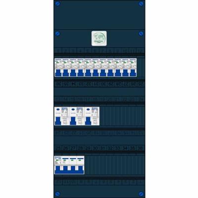 11 groepenkast 3 fase 400V 3 aardlekschakelaars 1 groepen hoofschakelaar 40A 3 rijen