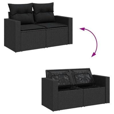 9-delige Loungeset met kussens poly rattan zwart