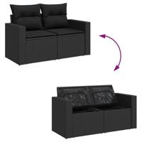 9-delige Loungeset met kussens poly rattan zwart - thumbnail
