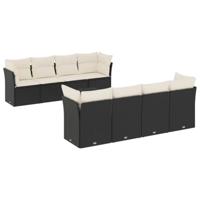 9-delige Loungeset met kussens poly rattan zwart - thumbnail