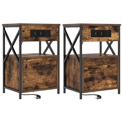 Nachtkastje 2 pcs Gerookt eiken 40 x 31 x 60 cm Bewerkt hout