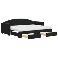 Slaapbank met onderschuifbed en lades 80x200 cm fluweel zwart - thumbnail