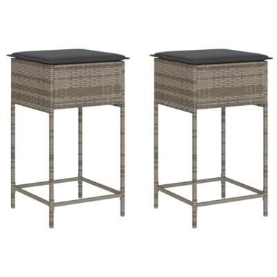 Tuinbarkrukken met kussens 2 st poly rattan grijs - thumbnail