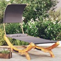 Loungebed met luifel 100x200x126 cm gebogen hout antracietkleur - thumbnail