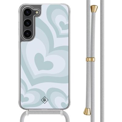 Samsung Galaxy S23 Plus hoesje met grijs koord - Hart swirl blauw