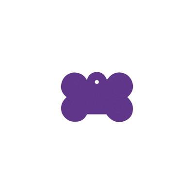 Hondenpenning in botvorm, aluminium, violet, incl. dubbelzijdige wensgravure 4 x 3 cm.