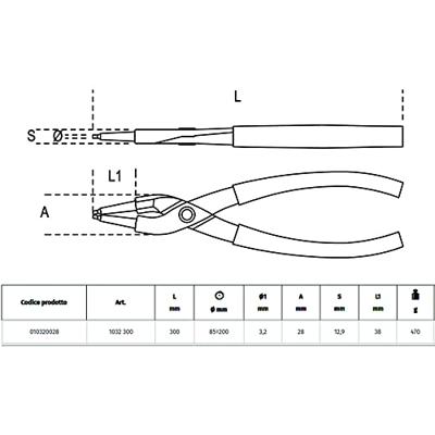 Beta Borgveertangen, inwendig rechte punten PVC handgreep 1032 300 - 010320028 - thumbnail