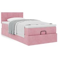 Ottoman bed met matras 100x200 cm fluweel roze - thumbnail