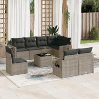 9-delige Loungeset met kussens poly rattan grijs - thumbnail