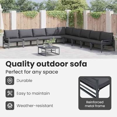 Tuinbankenset met kussen 10 pcs Zwart Staal