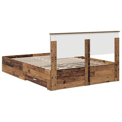 Bedframe met hoofdeinde Oudhout 140 x 190 cm Bewerkt hout