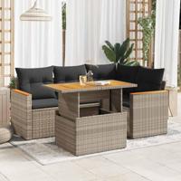 5-delige Loungeset met kussens poly rattan acacia grijs - thumbnail
