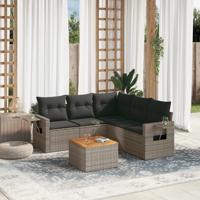 6-delige Loungeset met kussens poly rattan grijs - thumbnail