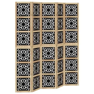 Kamerscherm met 5 panelen massief paulowniahout bruin en zwart