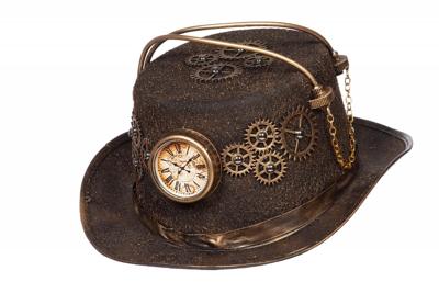 Hoed steampunk met klok en slang