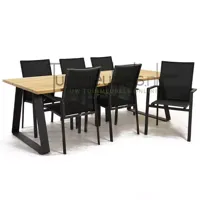 Tuinstoel Delia zwart hoge rug met Basso 240 cm teaktafel - thumbnail