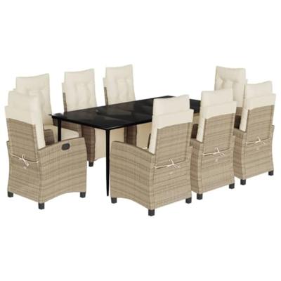 9-delige Tuinset met kussens poly rattan beige