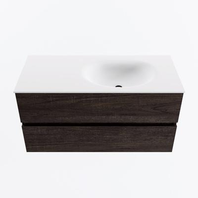 MONDIAZ VICA 100cm badmeubel onderkast Dark Brown 2 lades. Wastafel MOON rechts 1 kraangat, kleur Talc.