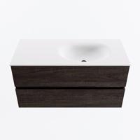 MONDIAZ VICA 100cm badmeubel onderkast Dark Brown 2 lades. Wastafel MOON rechts 1 kraangat, kleur Talc. - thumbnail