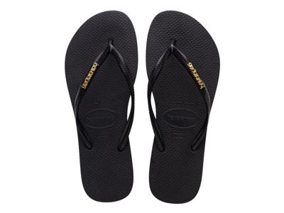 Havaianas Slim Logo Metallic black golden Zwart maat 3940