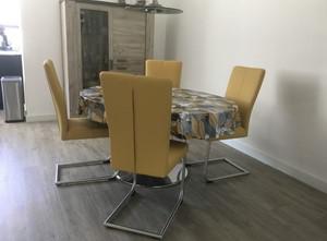 Set van 4 leren eetkamerstoelen - met sledepoot - geel leer - Echt leer, Industrieel, ontdek de vele Leersoorten en Kleuren bij ShopX