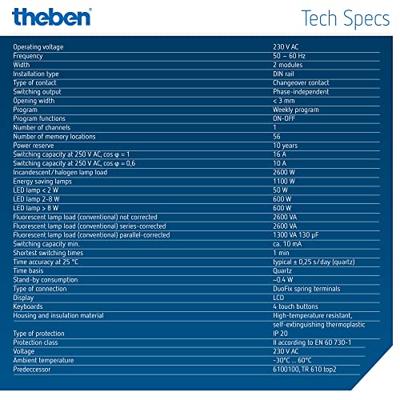 Theben 6100130 Schakelklok voor DIN-rails TR610 top3 230 V/AC Weekprogramma