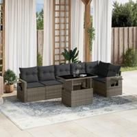 7-delige Loungeset met kussens poly rattan grijs - thumbnail